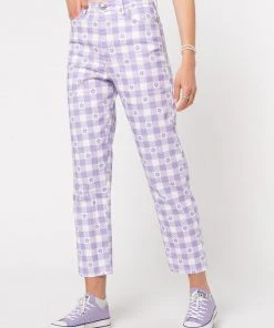 Minga London Clothing Floral Gingham Lilac Check Mom Jeans