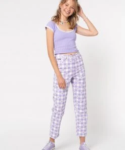 Minga London Clothing Floral Gingham Lilac Check Mom Jeans