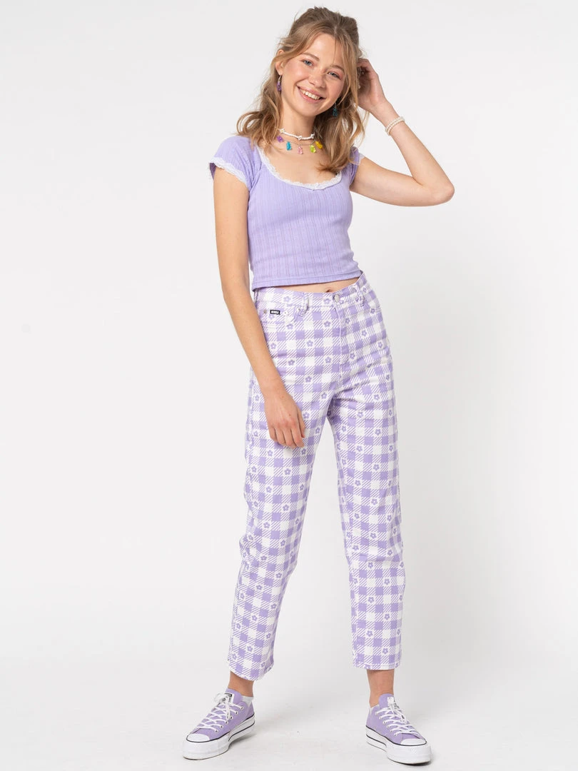 Minga London Clothing Floral Gingham Lilac Check Mom Jeans