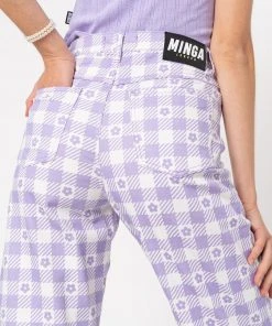 Minga London Clothing Floral Gingham Lilac Check Mom Jeans