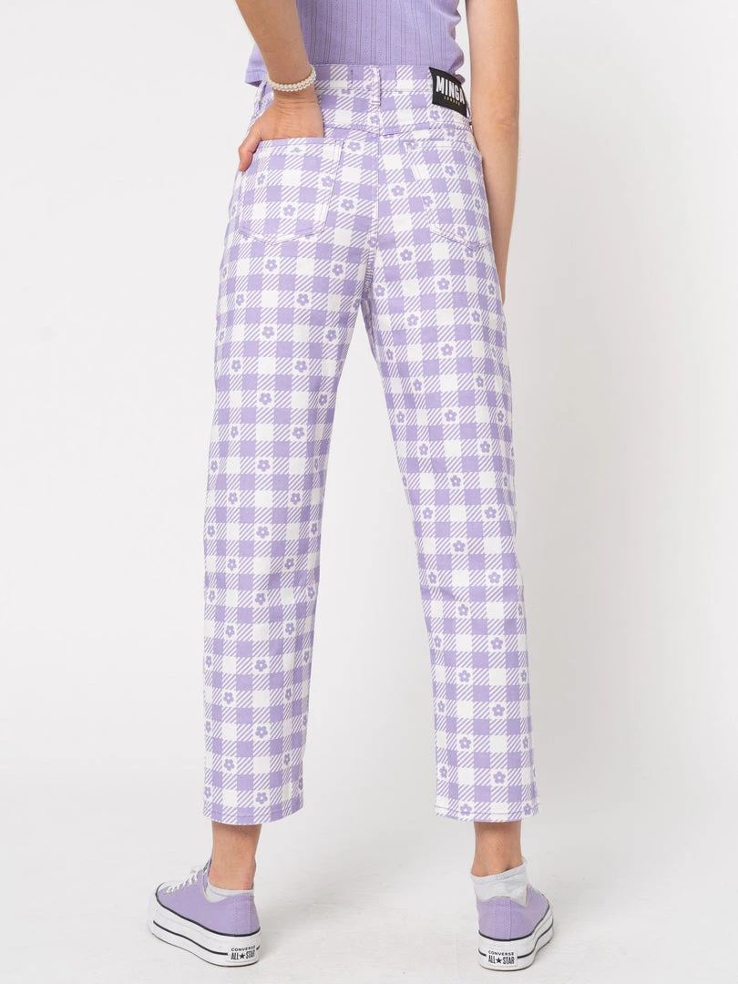 Minga London Clothing Floral Gingham Lilac Check Mom Jeans