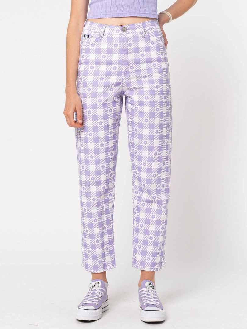 Minga London Clothing Floral Gingham Lilac Check Mom Jeans