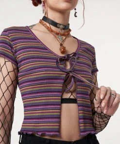 Minga London Most Wanted Lily Striped Tie Front Crop Top