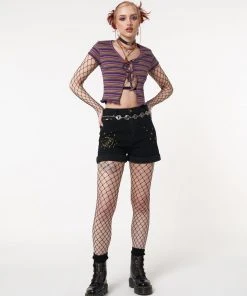 Minga London Most Wanted Lily Striped Tie Front Crop Top