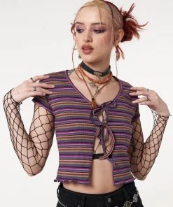 Minga London Most Wanted Lily Striped Tie Front Crop Top