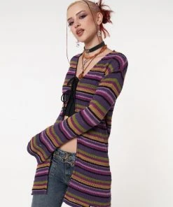 Minga London Most Wanted Luna Striped Tie Front Knit Cardigan