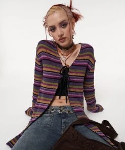 Minga London Most Wanted Luna Striped Tie Front Knit Cardigan