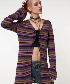 Minga London Most Wanted Luna Striped Tie Front Knit Cardigan