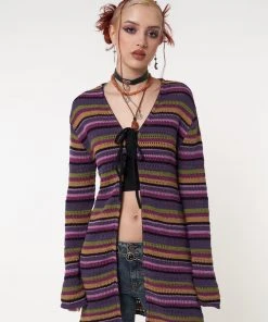 Minga London Most Wanted Luna Striped Tie Front Knit Cardigan