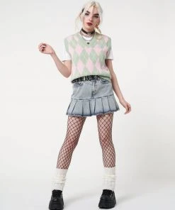 Minga London Milkshake Argyle Knitted Sweater Vest Clothing