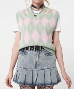 Minga London Milkshake Argyle Knitted Sweater Vest Clothing