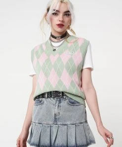 Minga London Milkshake Argyle Knitted Sweater Vest Clothing