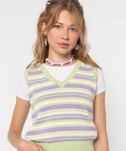 Minga London Pastel Striped Knit Sweater Vest Clothing