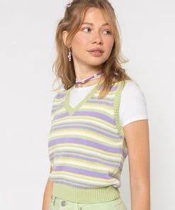 Minga London Pastel Striped Knit Sweater Vest Clothing