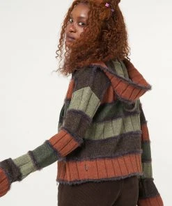 Minga London Pixie Striped Zip Up Hood Knit Cardigan