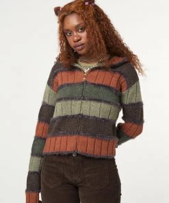 Minga London Pixie Striped Zip Up Hood Knit Cardigan