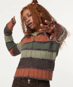 Minga London Pixie Striped Zip Up Hood Knit Cardigan