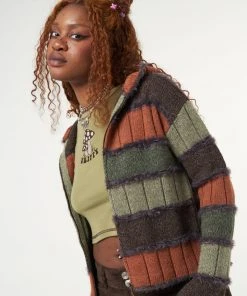 Minga London Pixie Striped Zip Up Hood Knit Cardigan