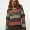 Minga London Pixie Striped Zip Up Hood Knit Cardigan