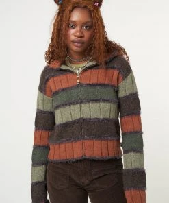 Minga London Pixie Striped Zip Up Hood Knit Cardigan