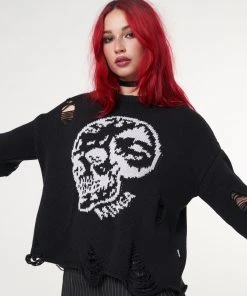 Minga London Skull Kid Black Distressed Jumper Clothing