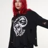 Minga London Skull Kid Black Distressed Jumper Clothing