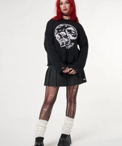 Minga London Skull Kid Black Distressed Jumper Clothing