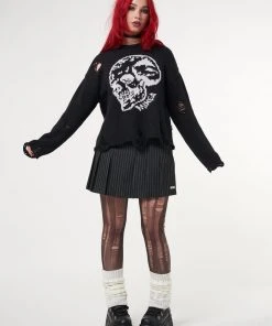 Minga London Skull Kid Black Distressed Jumper Clothing