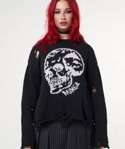 Minga London Skull Kid Black Distressed Jumper Clothing