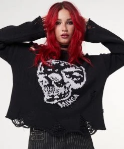 Minga London Skull Kid Black Distressed Jumper Clothing