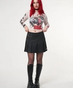 Minga London Stained Eyes Graphic Mesh Crop Top