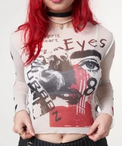 Minga London Stained Eyes Graphic Mesh Crop Top