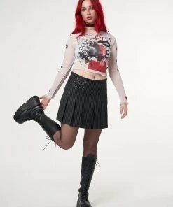 Minga London Stained Eyes Graphic Mesh Crop Top