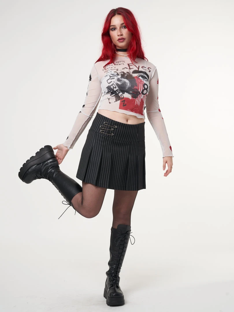 Minga London Stained Eyes Graphic Mesh Crop Top