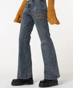 Minga London Most Wanted Stella Front Pocket Embroidered Flare Jeans