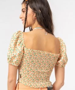 Minga London Fresh Oranges Shirred Puff Sleeve Top