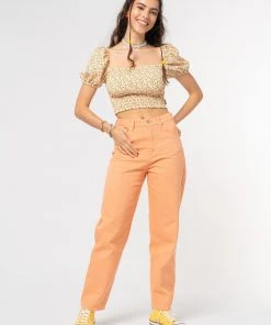 Minga London Fresh Oranges Shirred Puff Sleeve Top