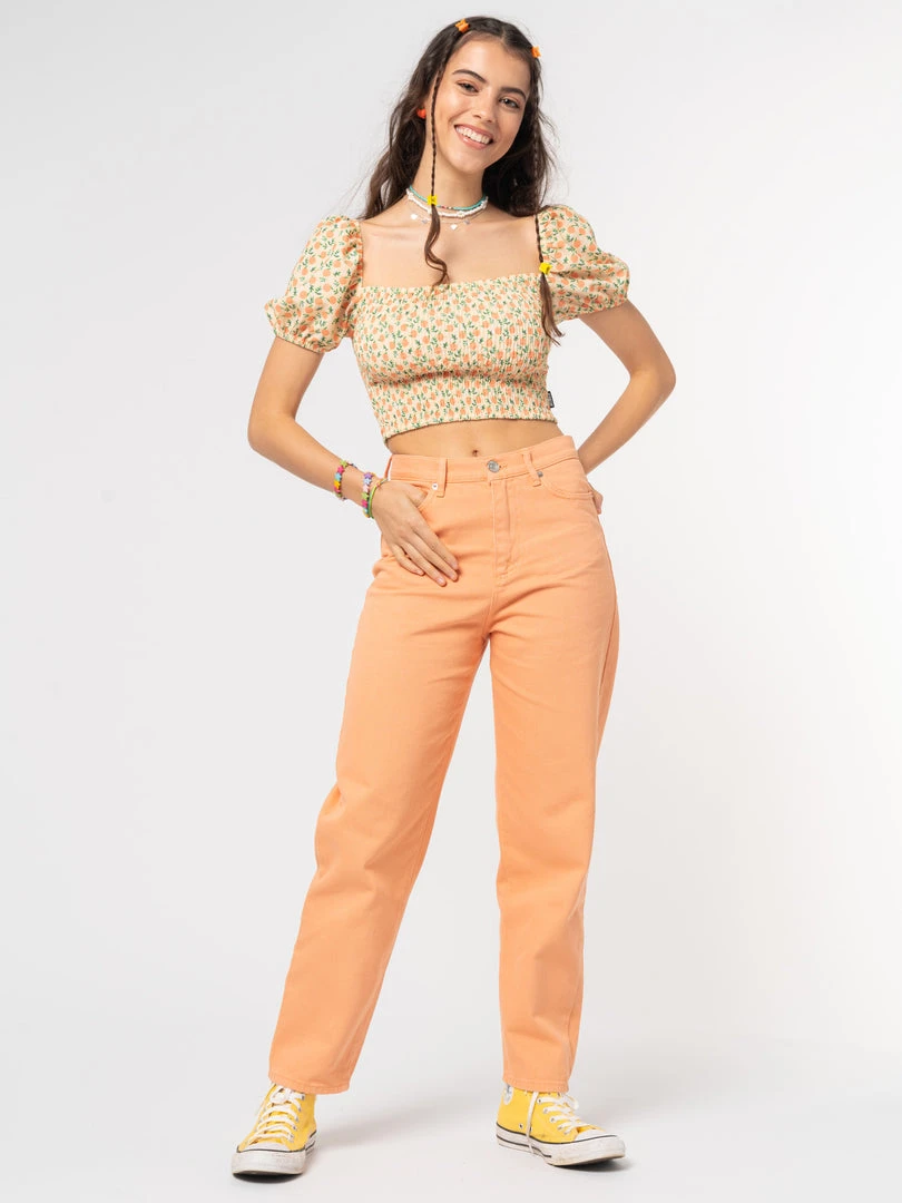 Minga London Fresh Oranges Shirred Puff Sleeve Top