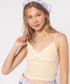 Minga London Vanilla Lace Trim Rib Cami Top Clothing