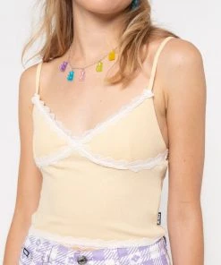Minga London Vanilla Lace Trim Rib Cami Top Clothing