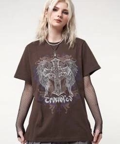 Minga London Winged Cross Brown T-shirt