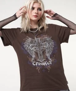 Minga London Winged Cross Brown T-shirt