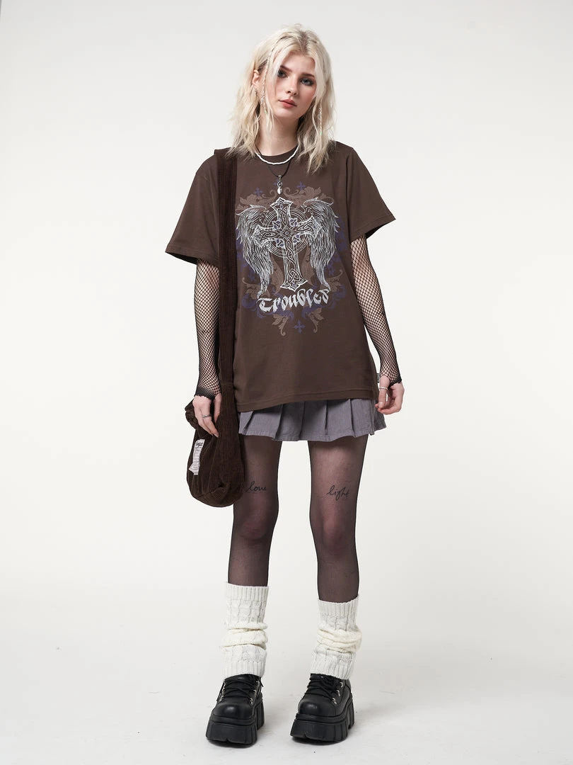 Minga London Winged Cross Brown T-shirt