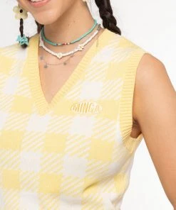 Minga London Clothing Yellow Check Knitted Sweater Vest