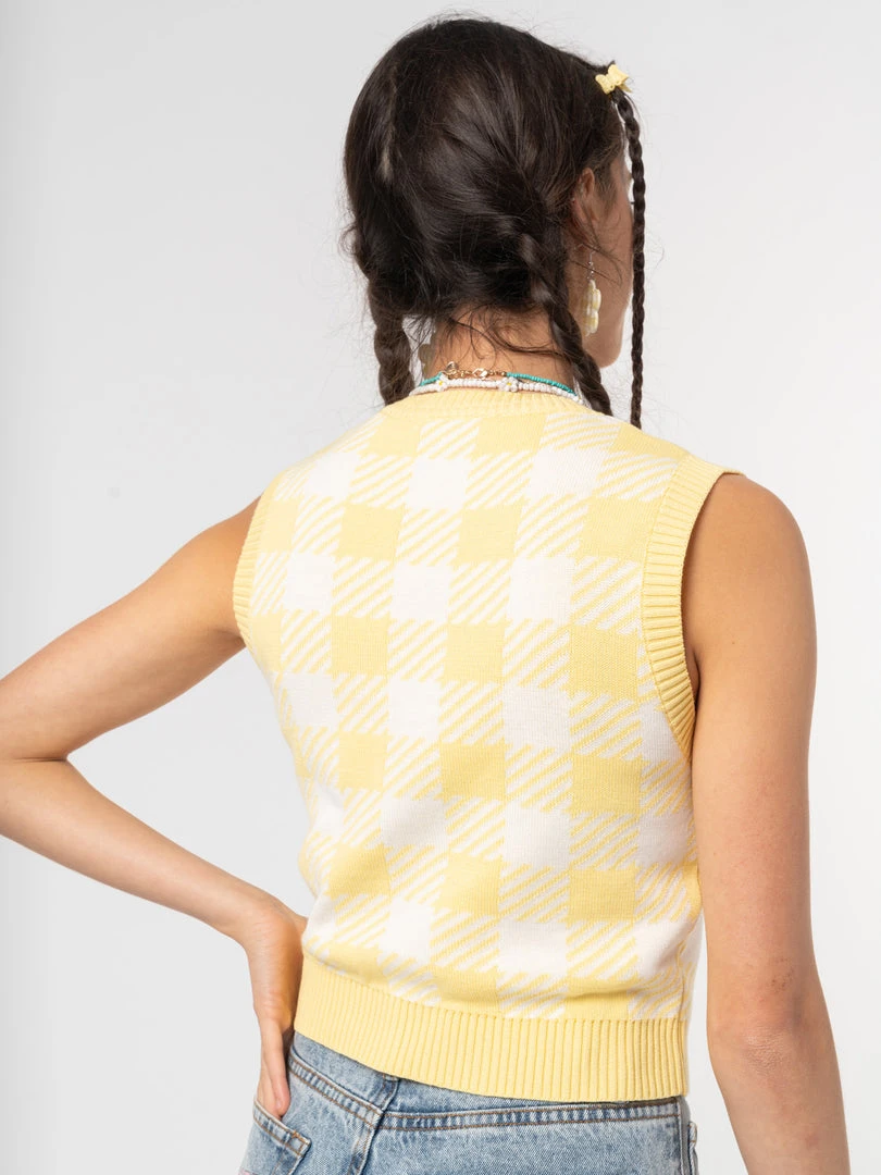 Minga London Clothing Yellow Check Knitted Sweater Vest