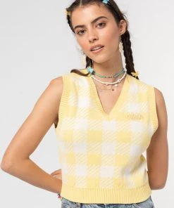Minga London Clothing Yellow Check Knitted Sweater Vest