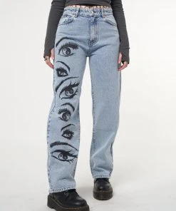 Minga London Most Wanted Yin Yang Eyes Printed Loose Fit Straight Leg Jeans