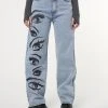 Minga London Most Wanted Yin Yang Eyes Printed Loose Fit Straight Leg Jeans