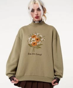 Minga London Clothing You Are Loved Flower Bouquet High Neck Sweater