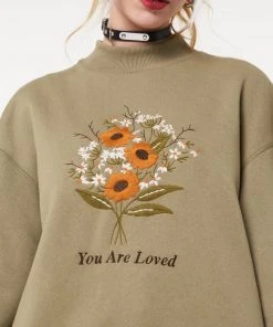 Minga London Clothing You Are Loved Flower Bouquet High Neck Sweater